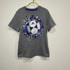 Adidas Climalite Boy's Grey T-Shirt With Soccer Ball Graphic Size Small (8)